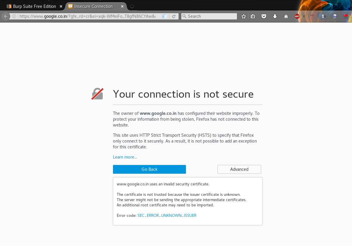 Certification Error - Connection is not secure